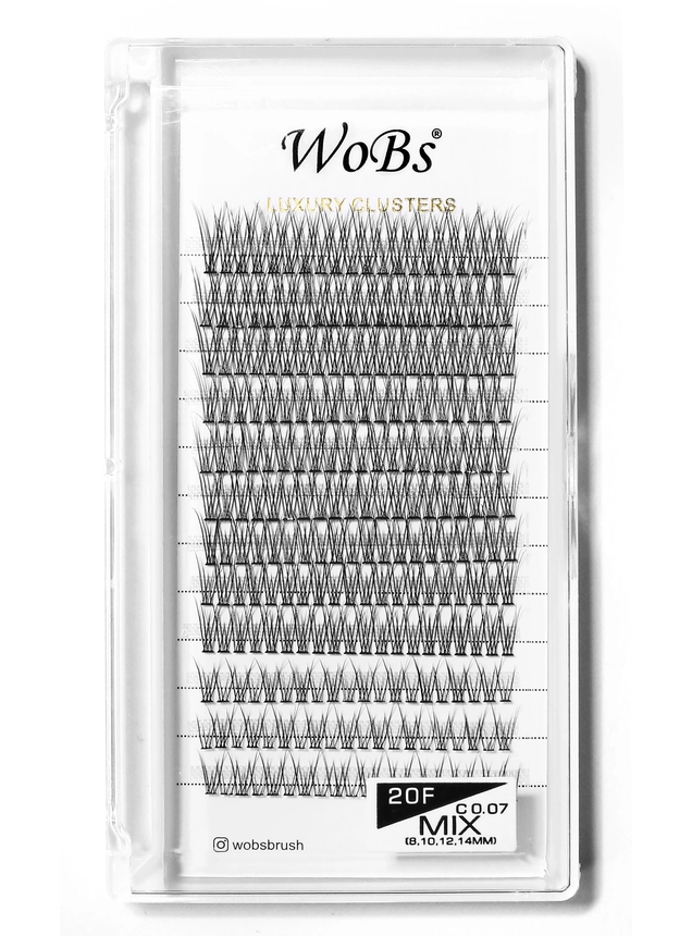 Накладні пучкові вії 120шт Wobs FISH TAIL 20F 0.07 12 стрічок, пучки розмір 8, 10, 12, 14 мм
